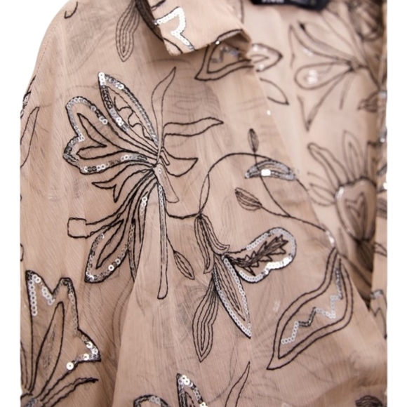 Zara NWT Sheer and sequins pink Blouse Floral design. Size XS - Picture 8 of 10
